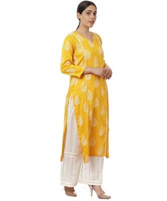 Yellow Paisley Printed Kurti with Gotta Palazzo 2