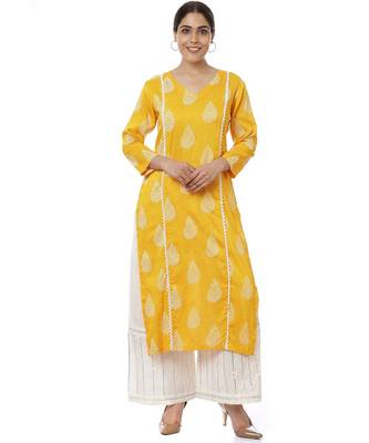 Yellow Paisley Printed Kurti with Gotta Palazzo 4