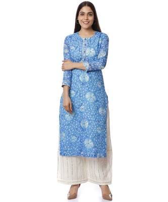 Blue Kota Bandhni Kurti with Gotta Palazzo 1