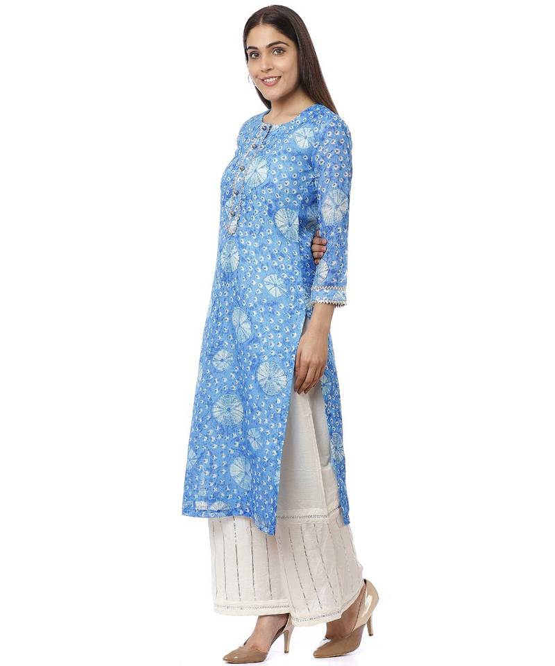 Blue Kota Bandhni Kurti with Gotta Palazzo