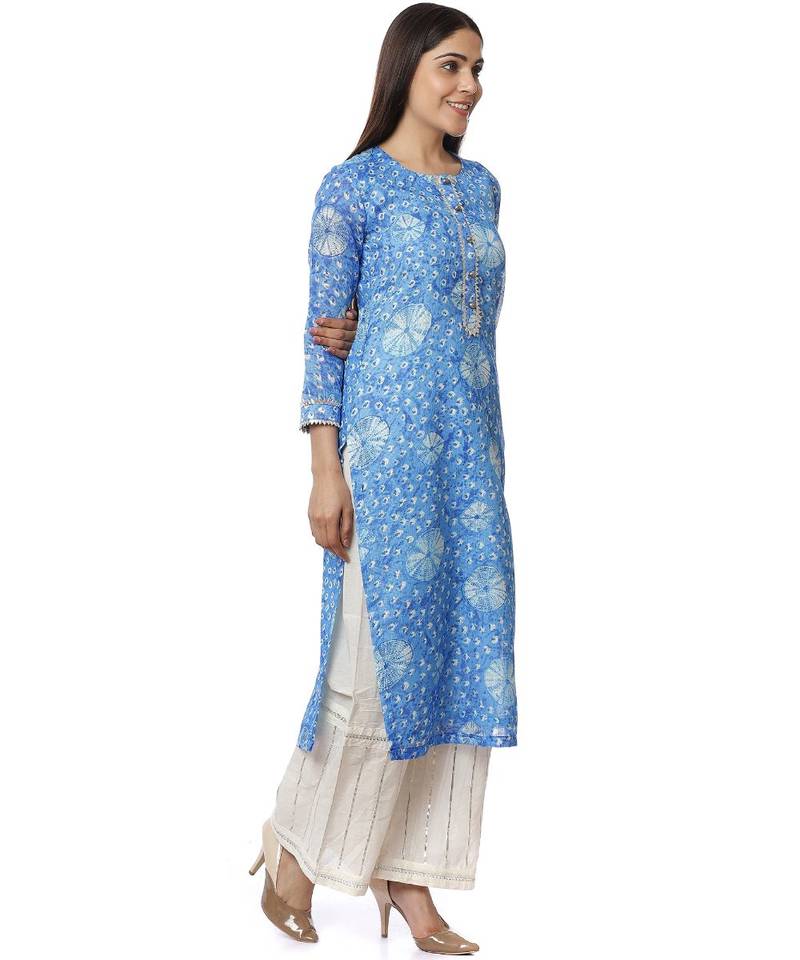Blue Kota Bandhni Kurti with Gotta Palazzo