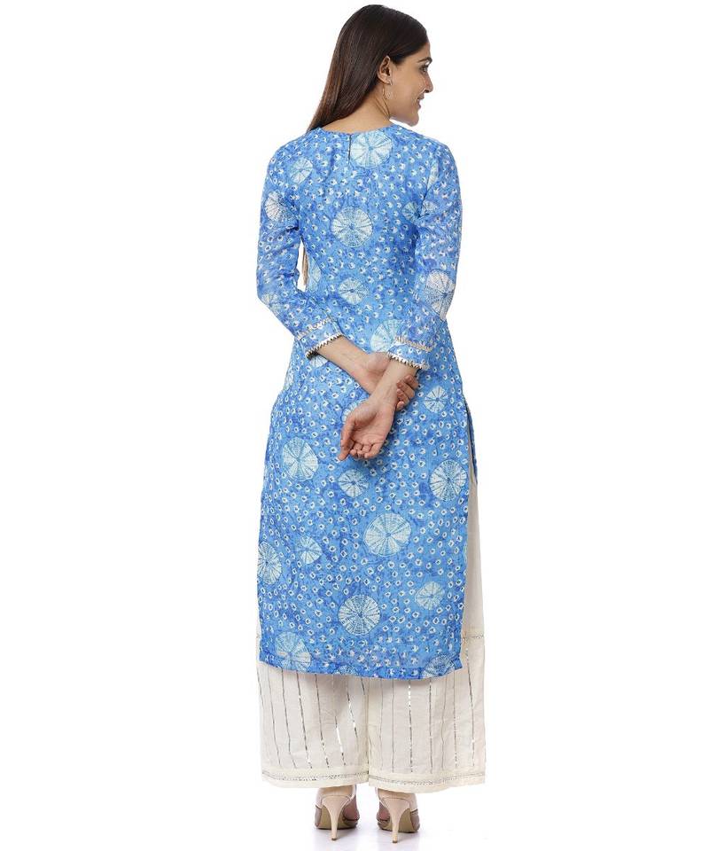 Blue Kota Bandhni Kurti with Gotta Palazzo