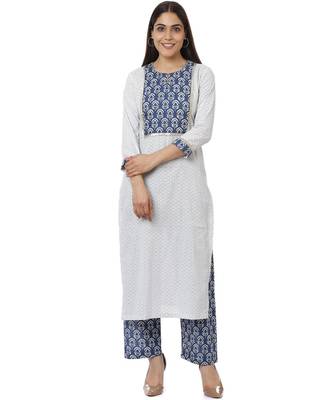 White Indigo Printed Gotta Kurti with Indigo Pants 1
