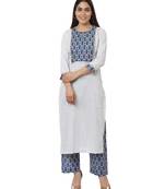 White Indigo Printed Gotta Kurti with Indigo Pants