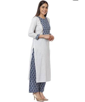 White Indigo Printed Gotta Kurti with Indigo Pants 2