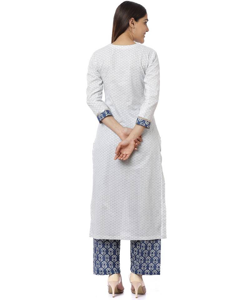White Indigo Printed Gotta Kurti with Indigo Pants