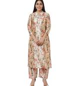 Peach Floral Silk Kurti with Peach Floral Palazzos