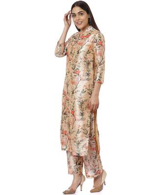 Peach Floral Silk Kurti with Peach Floral Palazzos 2