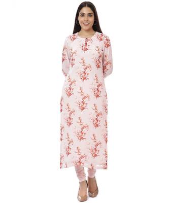 Peach Floral Georgette Kurti with Churidaar 1