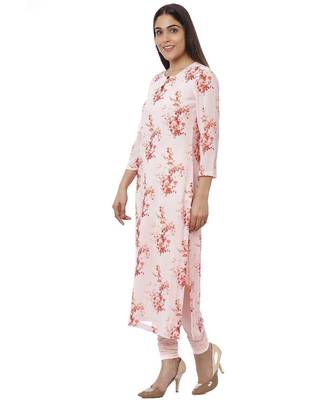 Peach Floral Georgette Kurti with Churidaar 2