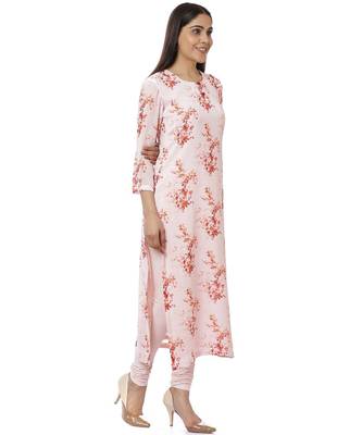 Peach Floral Georgette Kurti with Churidaar 3