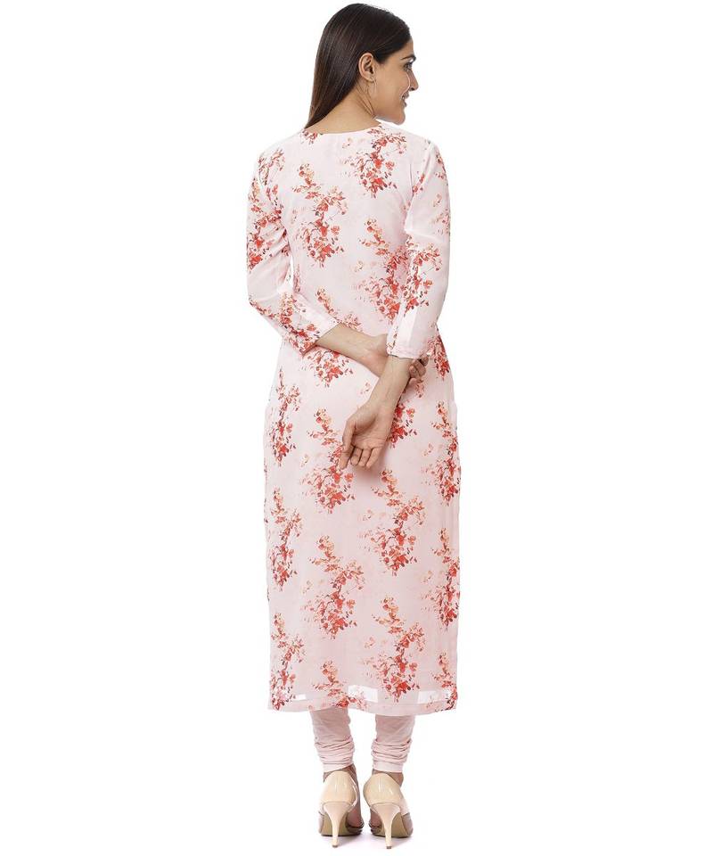 Peach Floral Georgette Kurti with Churidaar