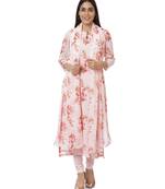 Peach Floral Georgette Kurti with Churidaar and Chiffon Dupatta