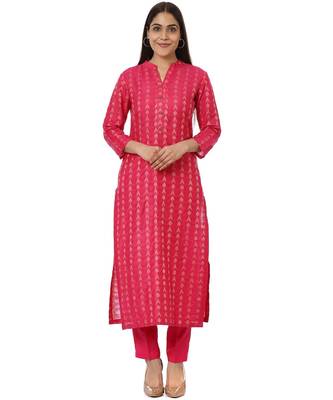 Pink Weaved Kurti with Straight Pants 1