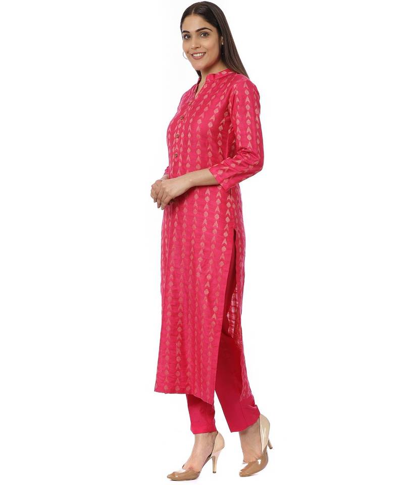 Pink Weaved Kurti with Straight Pants