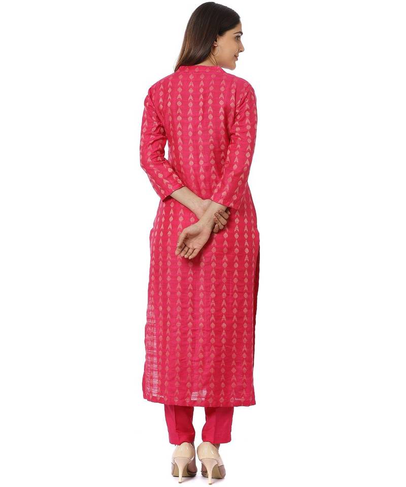 Pink Weaved Kurti with Straight Pants