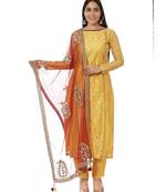 Yellow Printed Panelled Kurti with Yellow Pants and Mirror Paisley Dupatta