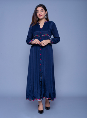 Navy-blue embroidered art silk kurtas-and-kurtis 1