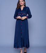 Navy-blue embroidered art silk kurtas-and-kurtis