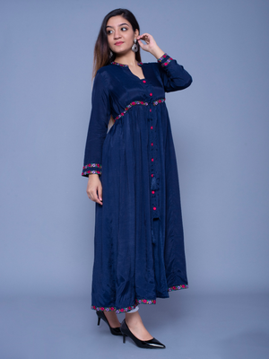 Navy-blue embroidered art silk kurtas-and-kurtis 3