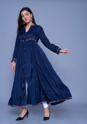 Navy-blue embroidered art silk kurtas-and-kurtis 4