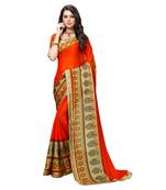 Orange printed Crepe saree with blouse