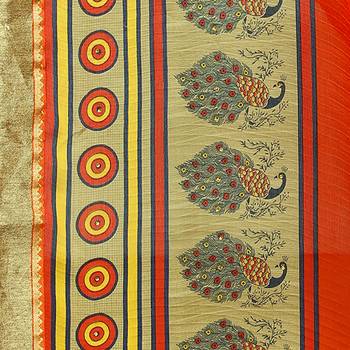 Orange printed Crepe saree with blouse 5