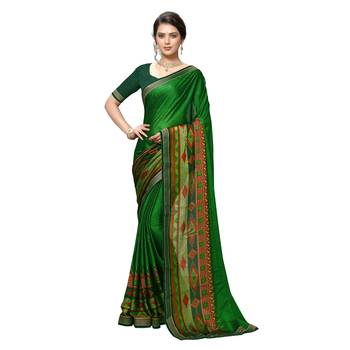 Green Printed Art Silk saree with blouse 1
