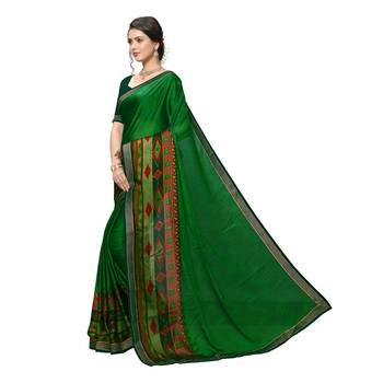 Green Printed Art Silk saree with blouse 2