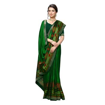 Green Printed Art Silk saree with blouse 4