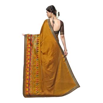 Mustard Printed Art Silk saree with blouse 3