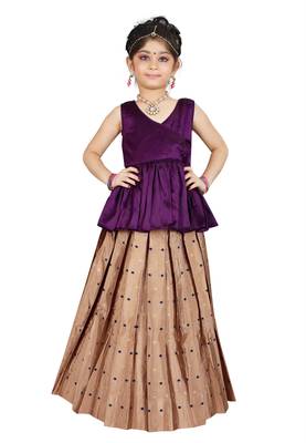 Kids Bit Top And Brown Lehenga Choli Set For Girls  1