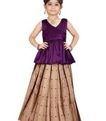 Kids Bit Top And Brown Lehenga Choli Set For Girls 