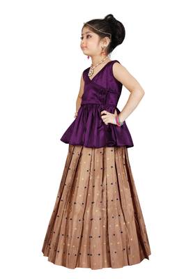 Kids Bit Top And Brown Lehenga Choli Set For Girls  2