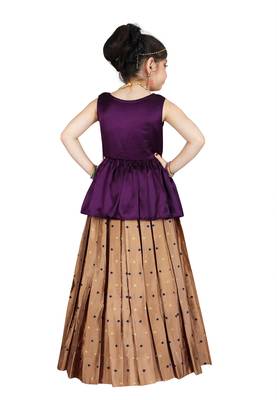 Kids Bit Top And Brown Lehenga Choli Set For Girls  3