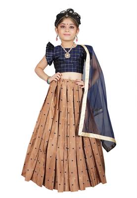 Girls Blue Blouse And Brown Lehenga Choli  1