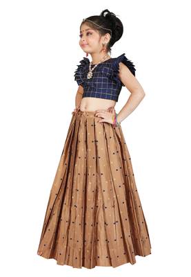 Girls Blue Blouse And Brown Lehenga Choli  2