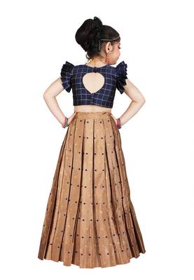 Girls Blue Blouse And Brown Lehenga Choli  3