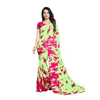green Printed Crepe saree with blouse 1