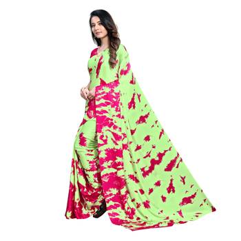 green Printed Crepe saree with blouse 2