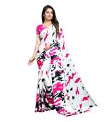 Pink Printed Crepe saree with blouse