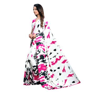 Pink Printed Crepe saree with blouse 2