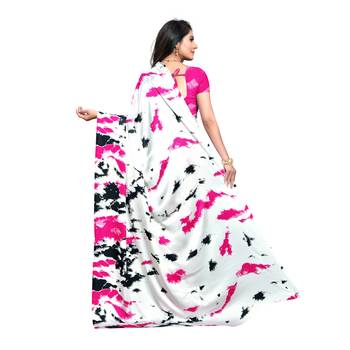 Pink Printed Crepe saree with blouse 3