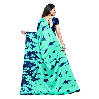 Turquoise Printed Crepe saree with blouse 3