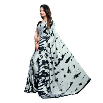 Grey Printed Crepe saree with blouse 2