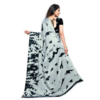Grey Printed Crepe saree with blouse 3