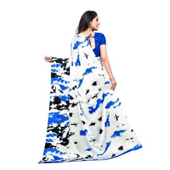 Blue Printed Crepe saree with blouse 3