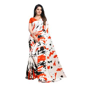 Orange Printed Crepe saree with blouse 1
