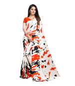 Orange Printed Crepe saree with blouse
