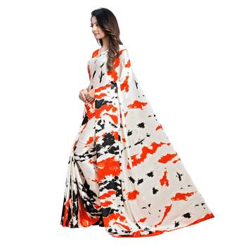 Orange Printed Crepe saree with blouse 2